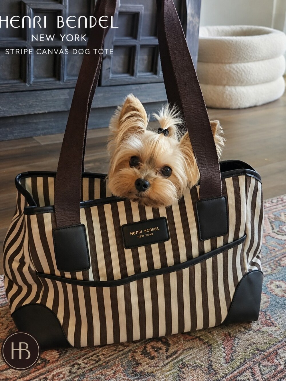 Henri Bendel Stripe Canvas Dog Tote Pet Carrier Rare